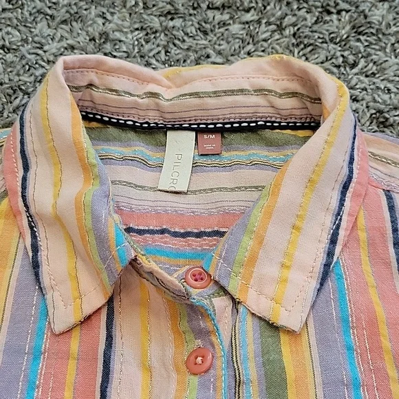 Pilcro Anthro Button Up Multi Striped Boyfriend Oversized Small Medium Festival - Picture 4 of 14